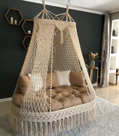 Macrame hammock bed
