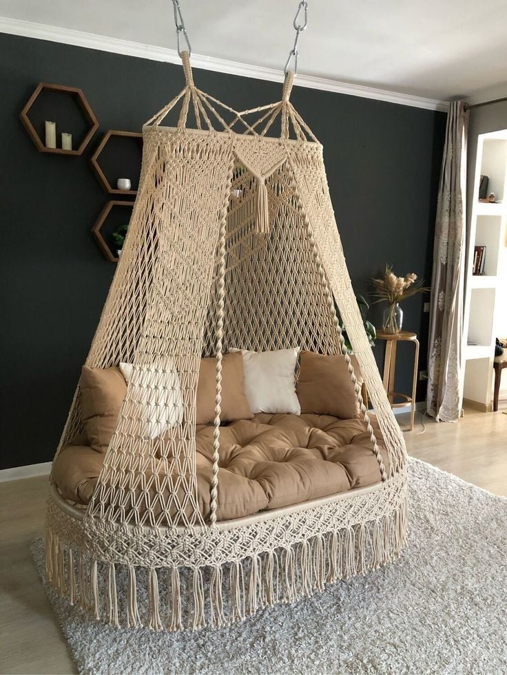 Macrame hammock bed