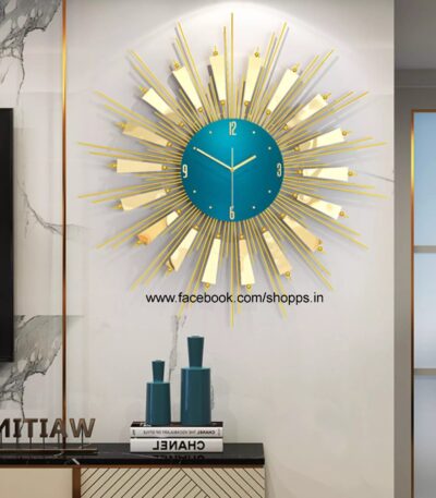 Blue sun metal clock