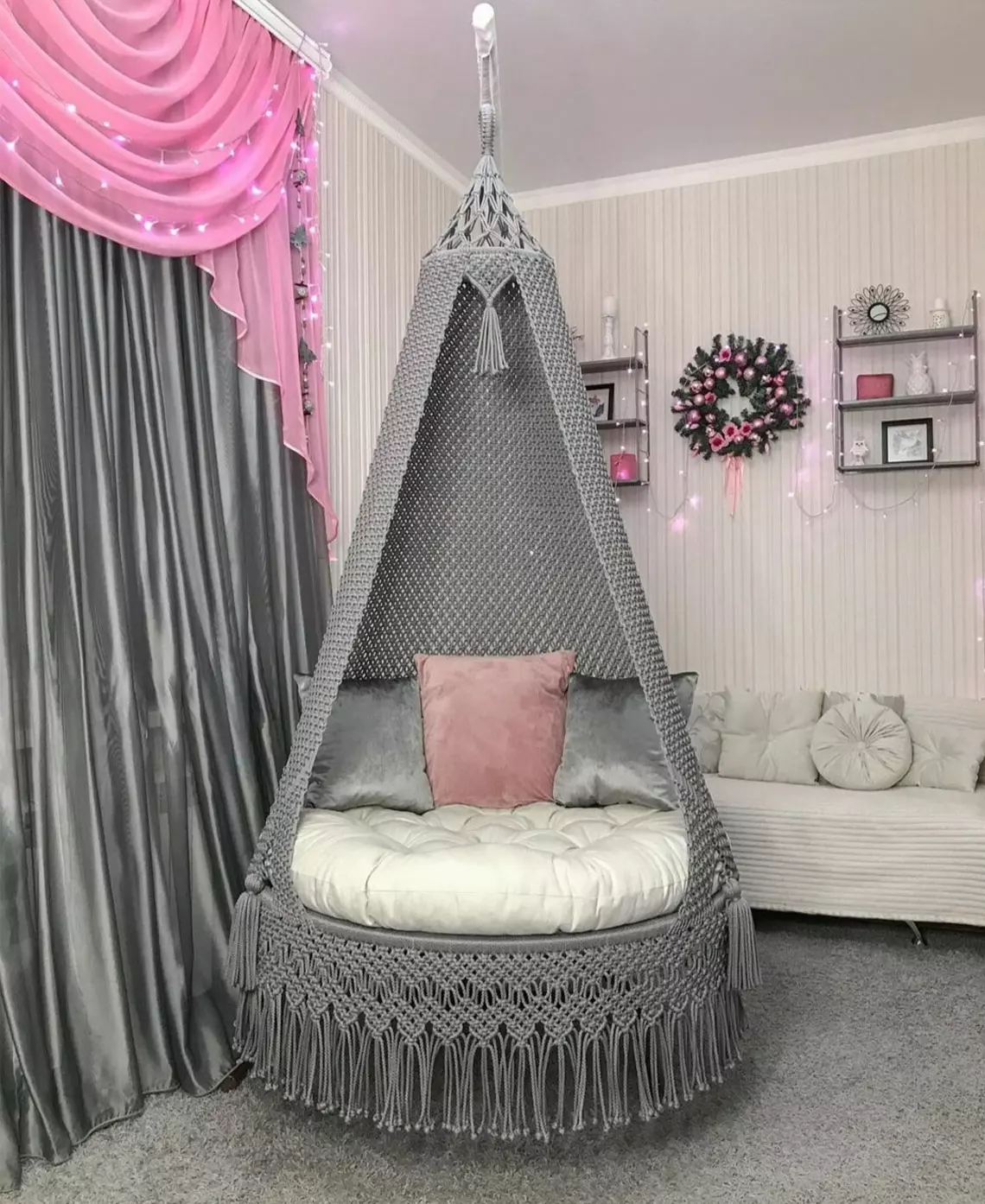 Grey Macrame Swing