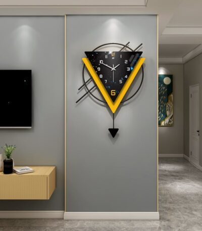 Yellow triangle Metal wall clock