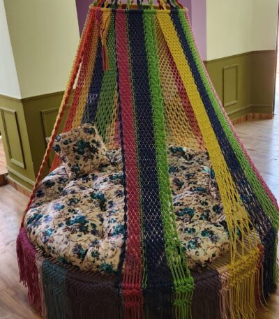 Rainbow macrame swing