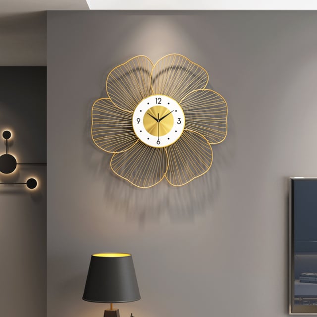 Beautiful full Metal Golden flower wall clock